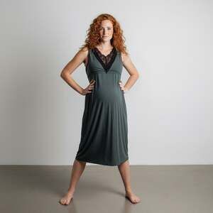 Seraphine Maternity Maxi Dress Gray Black Lace Sleeveless Empire Waist XL